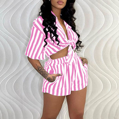 Striped Print 2PCS Shorts Set