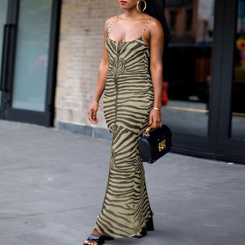 Print Sleeveless Spaghetti Strap Maxi Dress