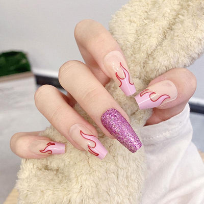 Crystal Diamond Long Fake Nails With Glue