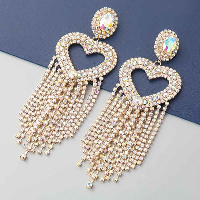 Studded Heart Pattern Tassel Design Drop Earrings