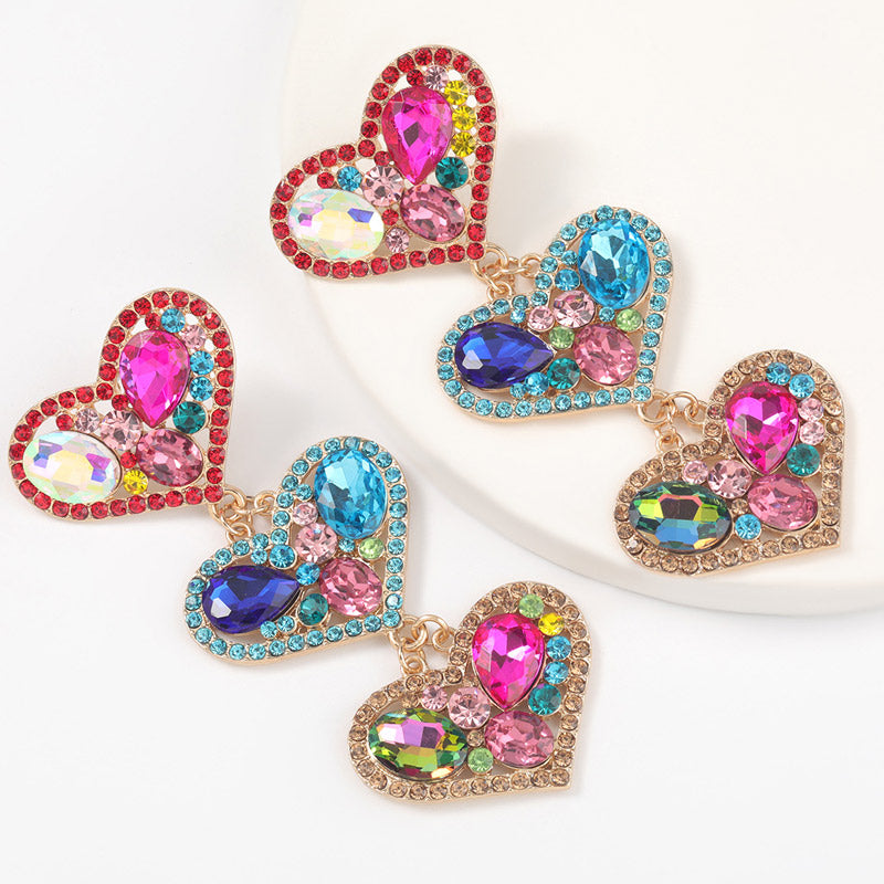 Studded Heart Pattern Drop Earrings