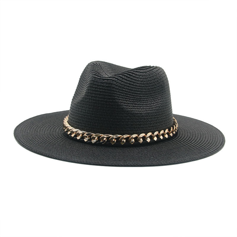 Solid Chain Decoration UV Protection Straw Hat