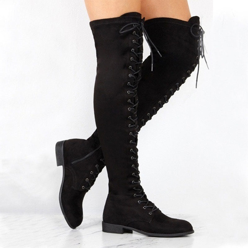 Suede Lace Up Knee-High Boots