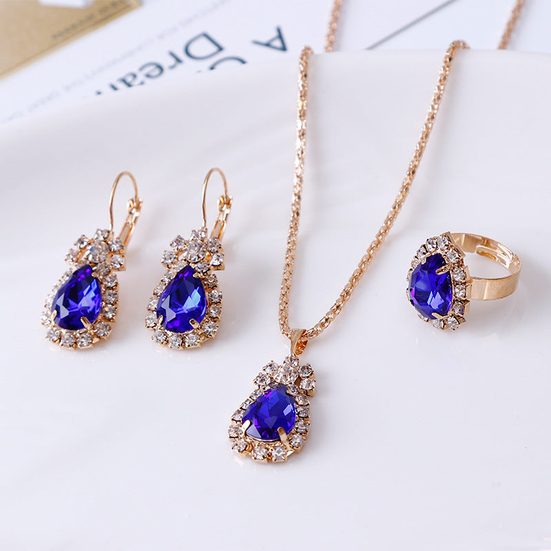 Rhinestone Water Drop Shapped 3PCS Necklace Set