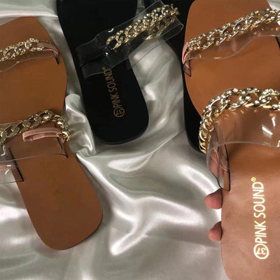 Fashion Transparent Chain Flat Sandals Slippers