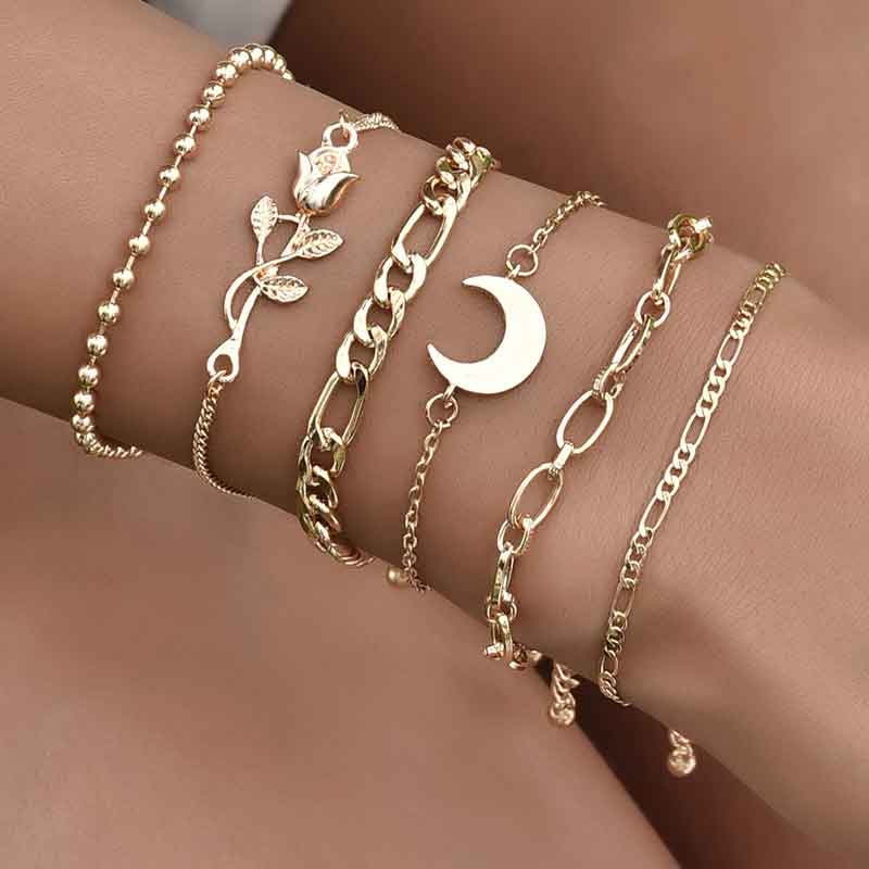 Floral Moon Pattern 6PCS Bracelet Set