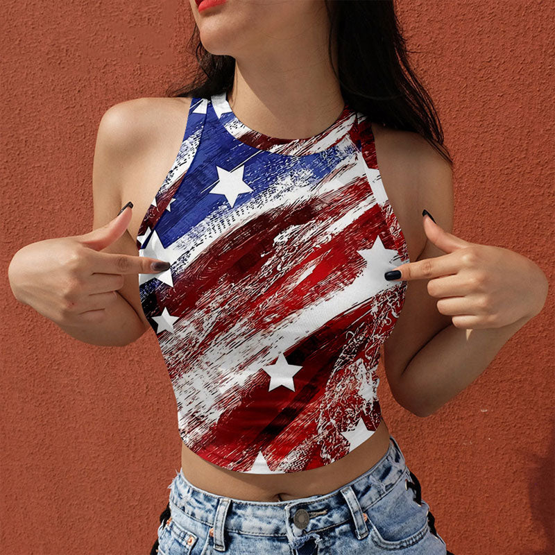 Statue of Liberty Print Sleeveless Crop Top