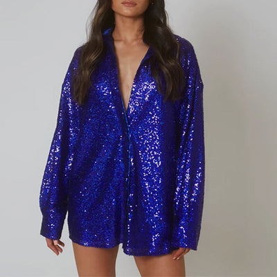 Sequins Long Sleeve Shirt Dress