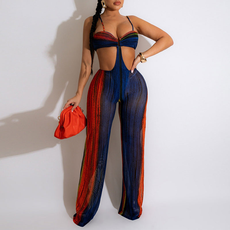 Colorful Sleeveless Cut Out Loose Jumpsuit