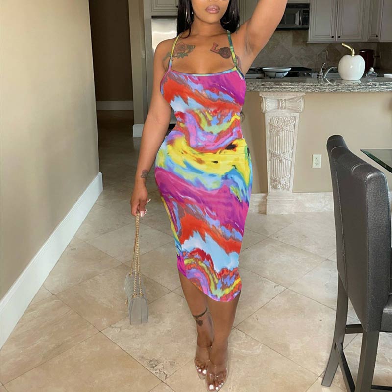 Tie Dye Print Sleeveless Maxi Dress