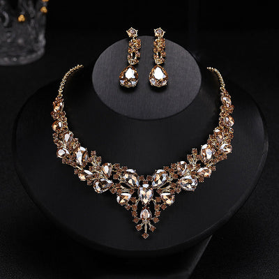 Rhinestone Studded Drop Earring & Necklace Set