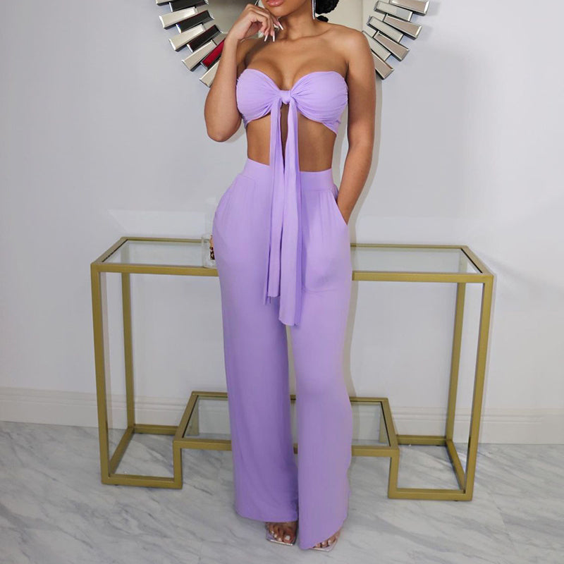 Wraps Crop Top & Wide Leg Pant Set