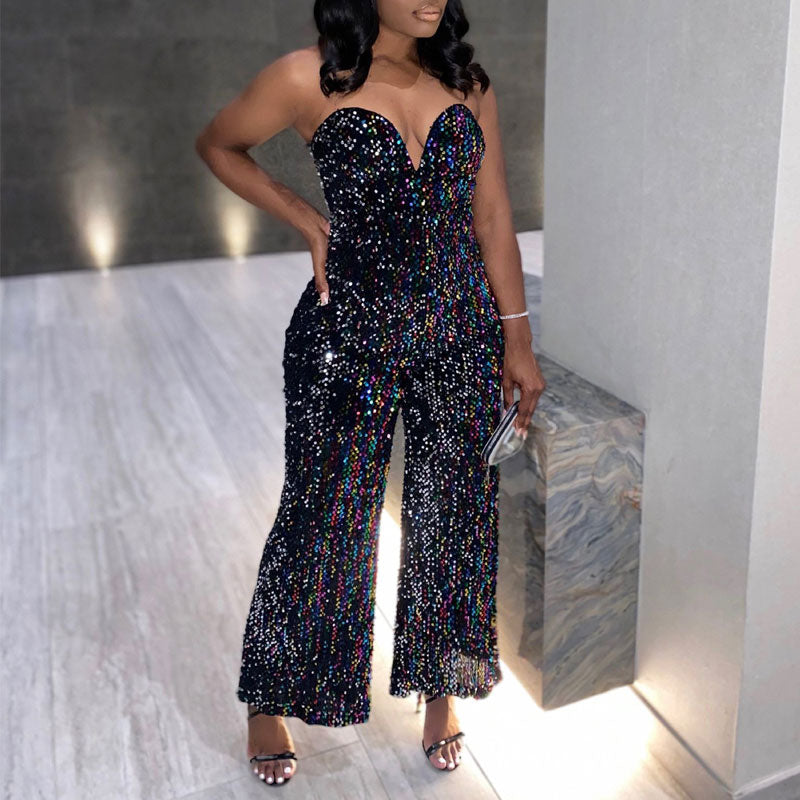 Sequins Bandeau Wide Leg Jumpsuit