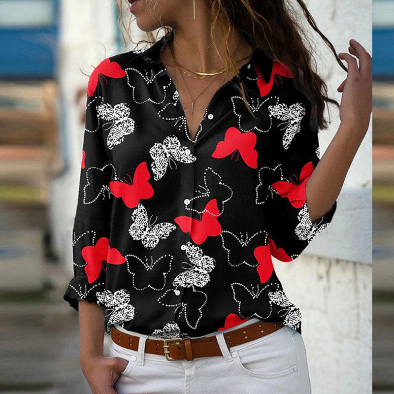 Butterfly Print Long Sleeve Blouse