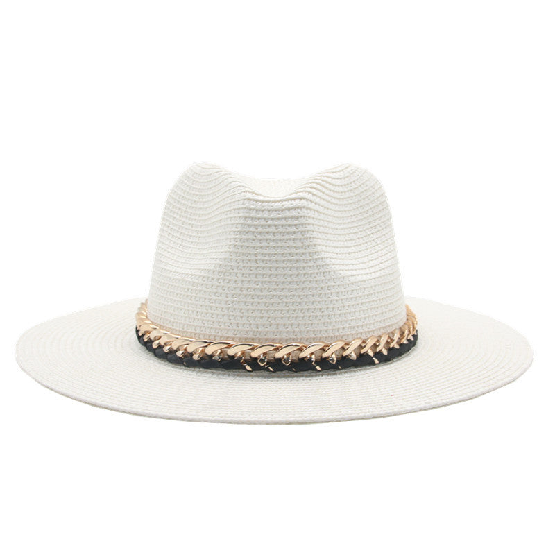 Solid Chain Decoration UV Protection Straw Hat