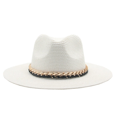 Solid Chain Decoration UV Protection Straw Hat