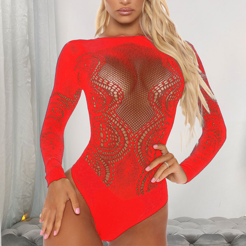 Solid Long Sleeve Hollow Out Bodysuit