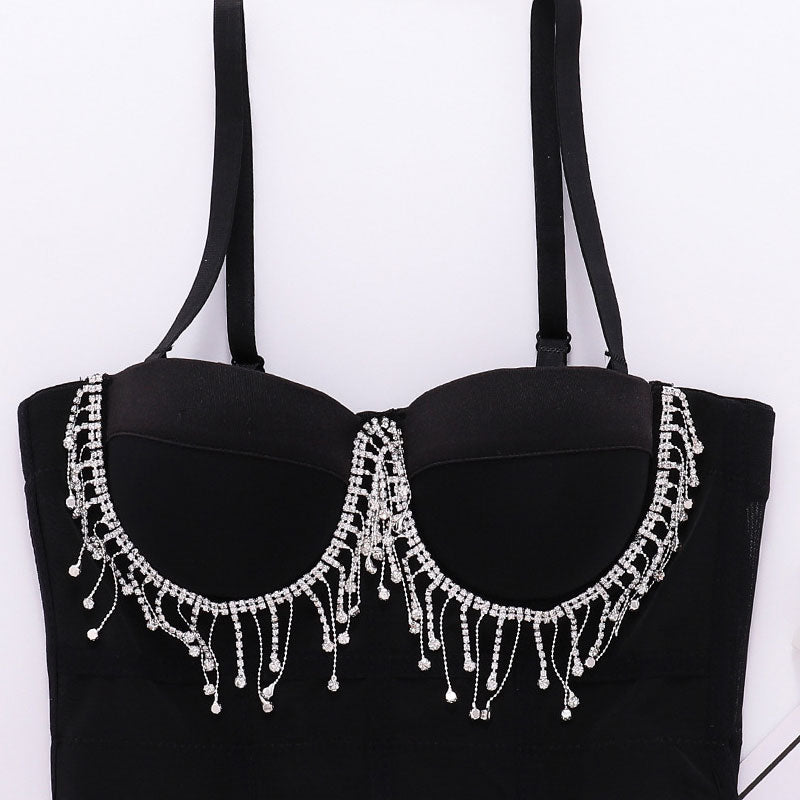 Rhinestone Decoration Tassel Design Bralette