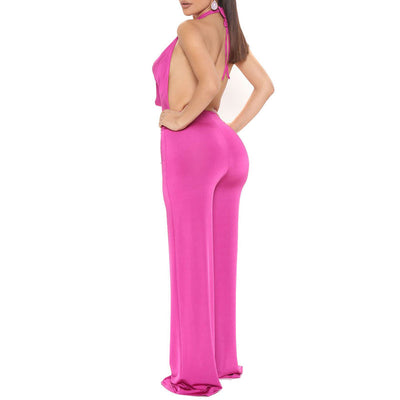 Solid Cowl Neck Halter Sleeveless Jumpsuit