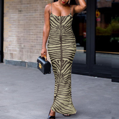 Print Sleeveless Spaghetti Strap Maxi Dress