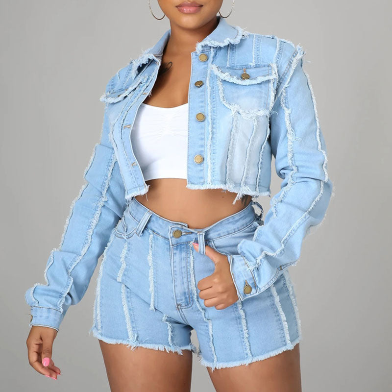 Solid Long Sleeve Button Detailed Denim Coat