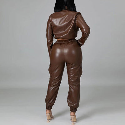 PU Leather 2PCS Pants Set