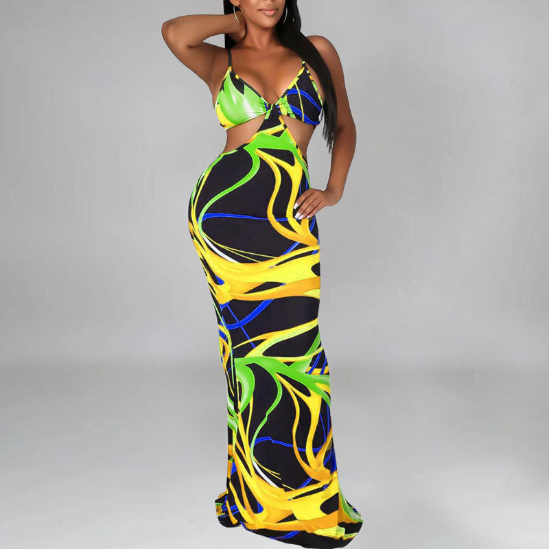 Tie Dye Print Sleeveless Cut Out Maxi Dress