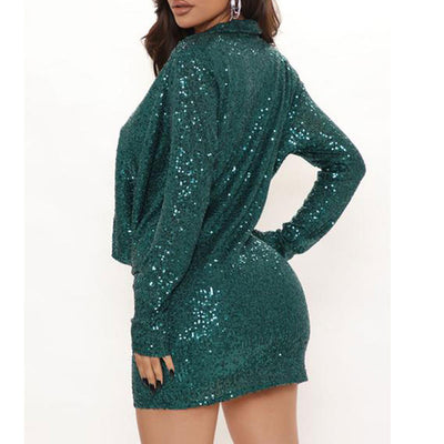 Sequins Cowl Neck Long Sleeve Bodycon Dress