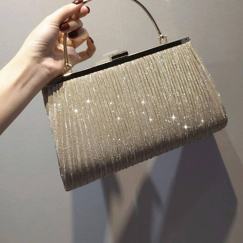 Glitter Metal Decoration Ruched Clutch Bag