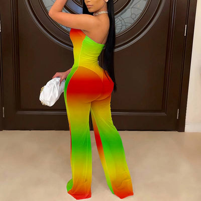 Colorblock Off Shoulder See Through Jumpsuit