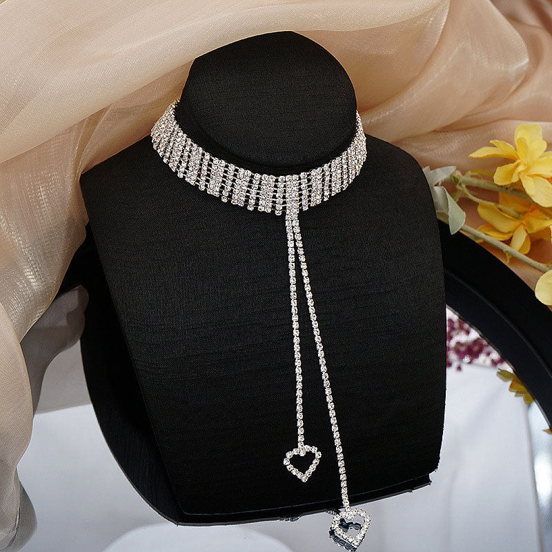 Rhinestone Heart Shaped Wide Necklace