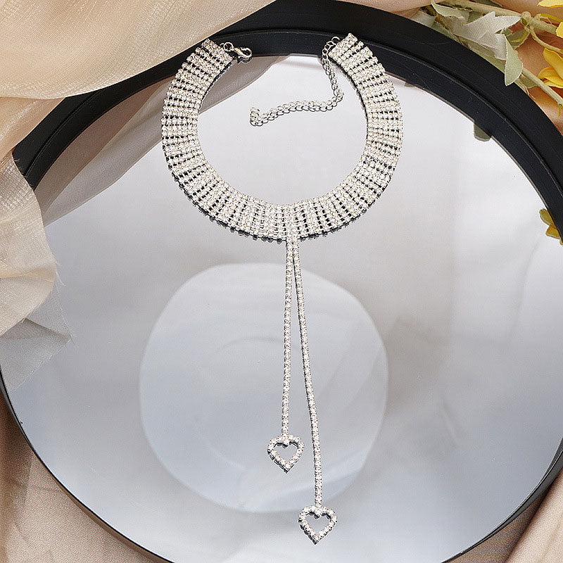 Rhinestone Heart Shaped Wide Necklace