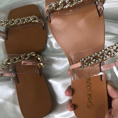 Fashion Transparent Chain Flat Sandals Slippers