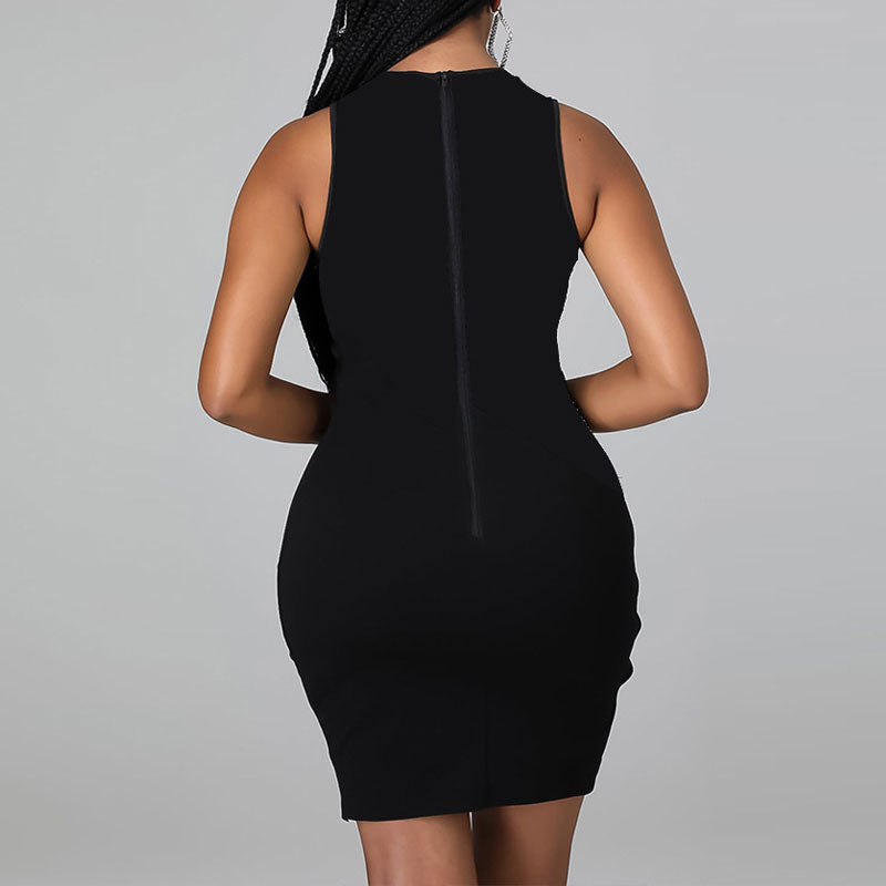 Rhinestone Sheer Mesh Cut Out Bodycon Dress