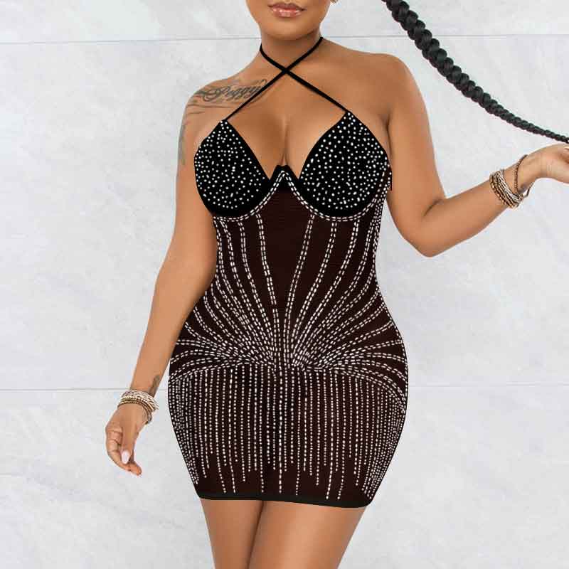 Rhinestone Halter Sleeveless Bodycon Dress