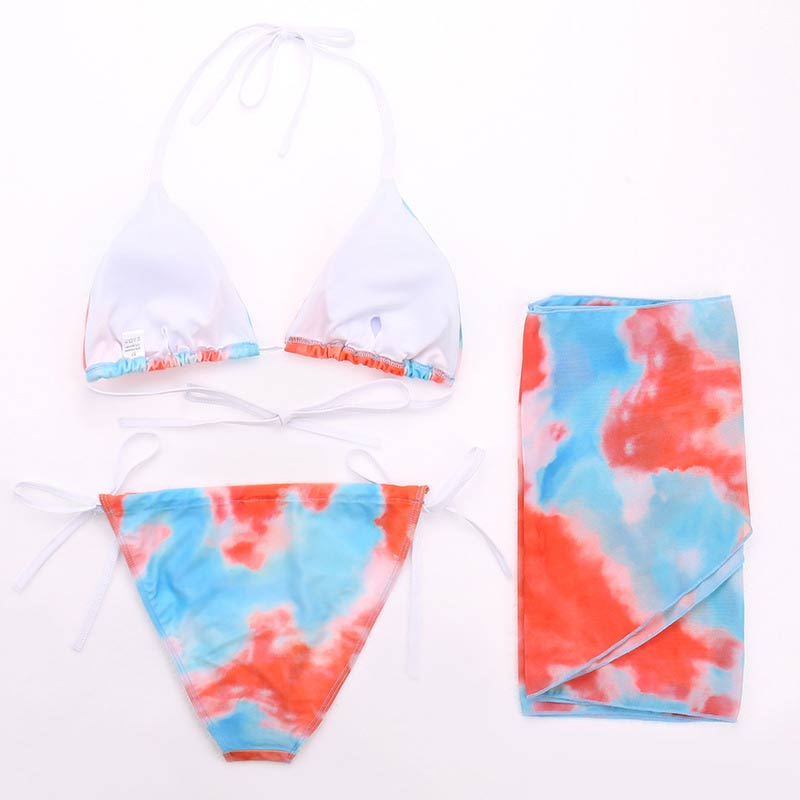 Tie Dye Print Three Piece Swimsuit Set