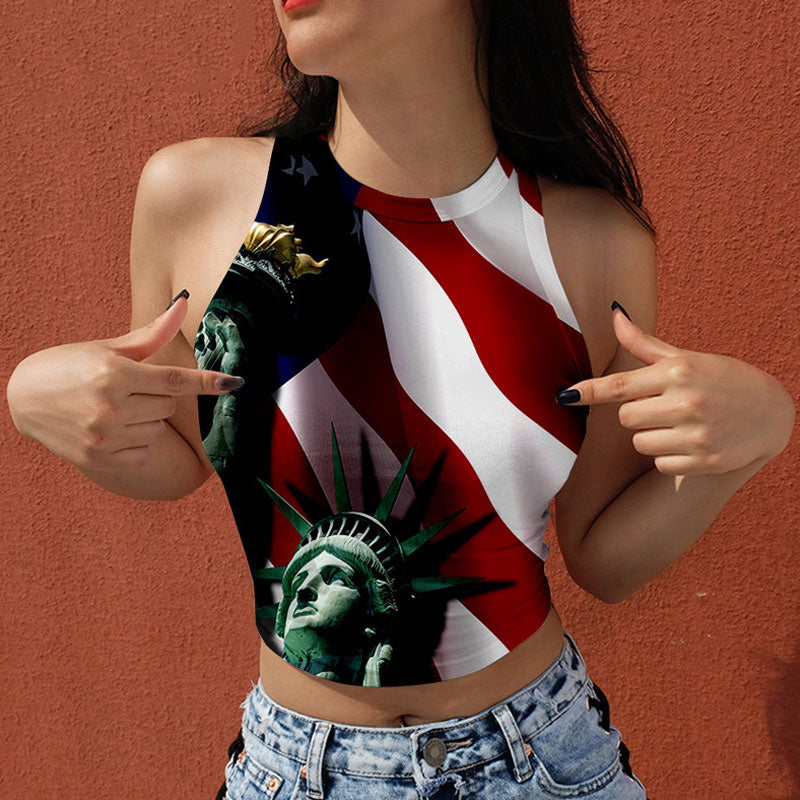 Statue of Liberty Print Sleeveless Crop Top