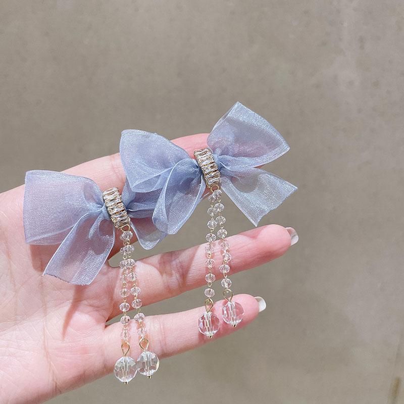 Bowknot Pattern Tassel Design Drop Earrings