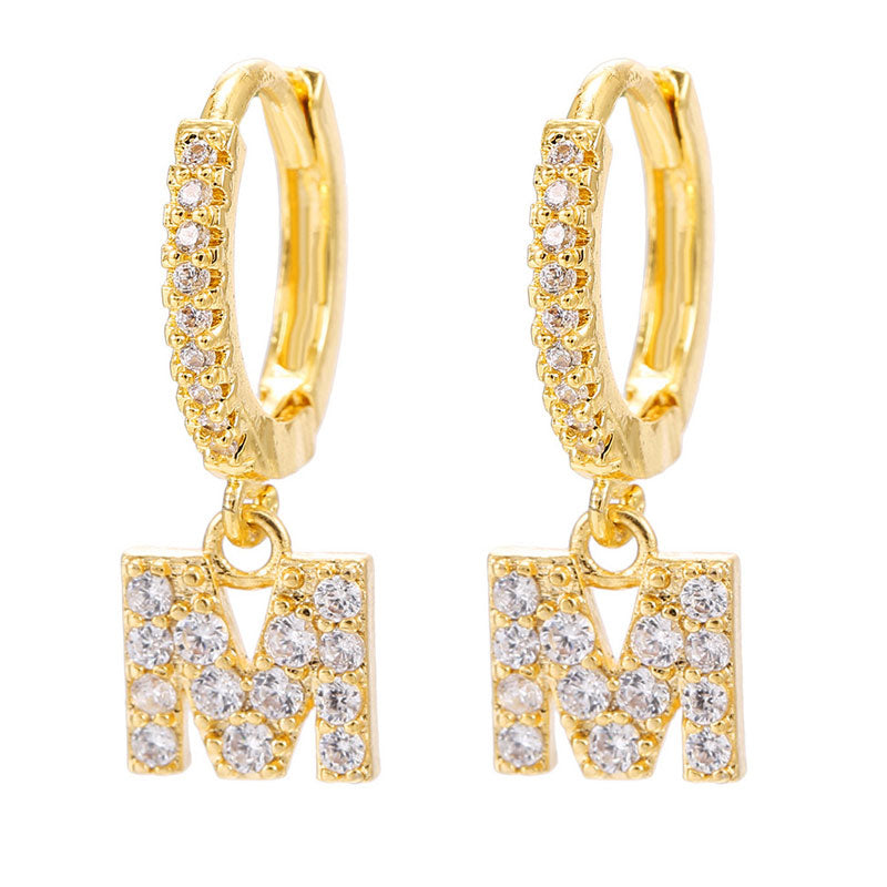 26 Letters Pattern Rhinestone Earrings