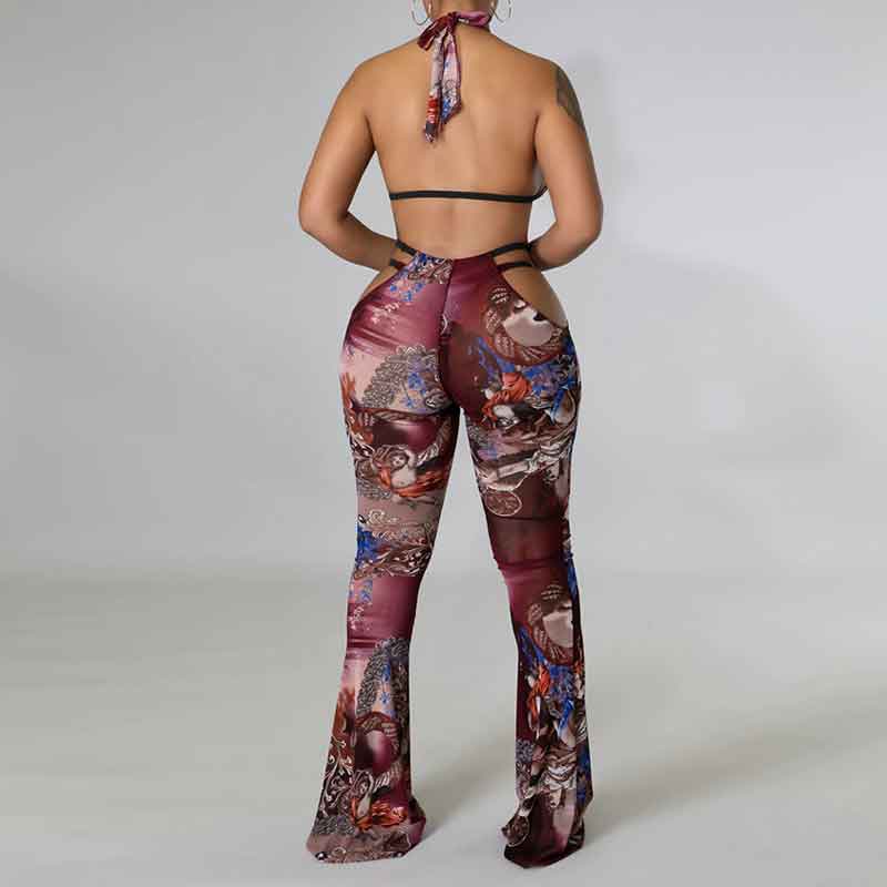 Print Halter 3PCS Pants Set