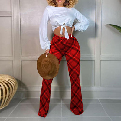 Plaid Print Straight Leg Pants