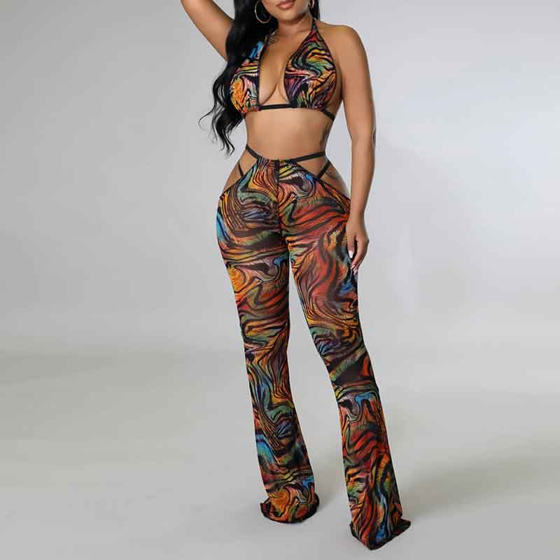 Print Halter 3PCS Pants Set