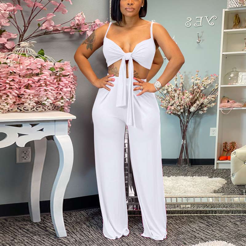 Solid Sleeveless Knotted Tube Top & Pants Set