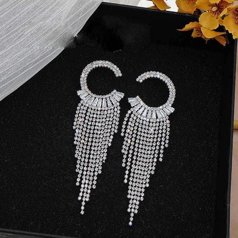 Rhinestone Tassel Design Earrings