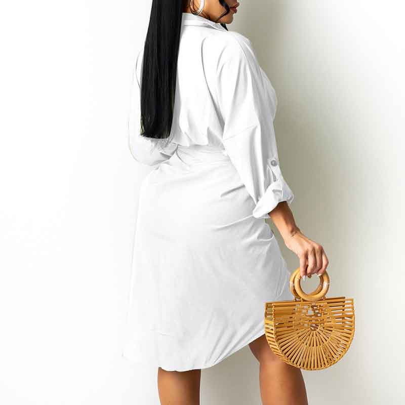 Solid Long Sleeve Button Detailed Shirt Dress