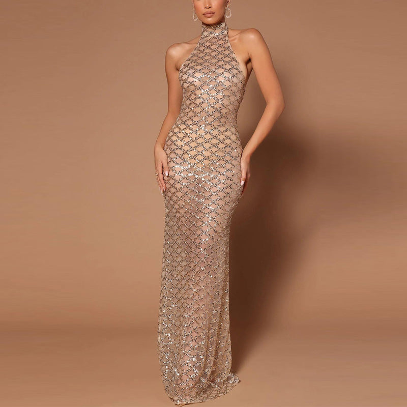 Sequins Halter Sleeveless Mermaid Party Dress