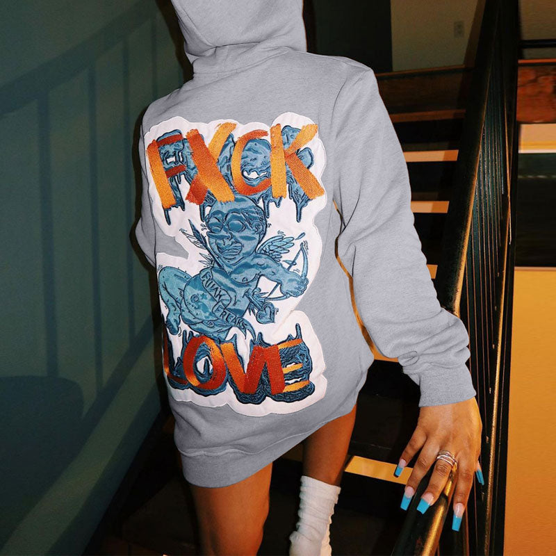 Letter Print Long Sleeve Hoodie Sweater Dress