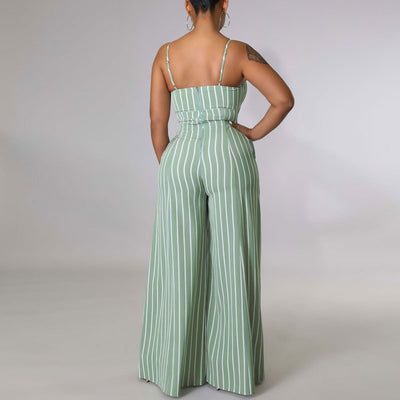 Striped Print Sleeveless Wide Leg Jumpsuit