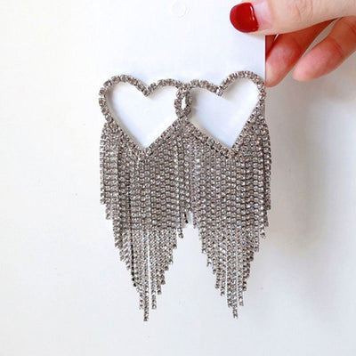 Heart Shaped Tassel Design Studded Earrings