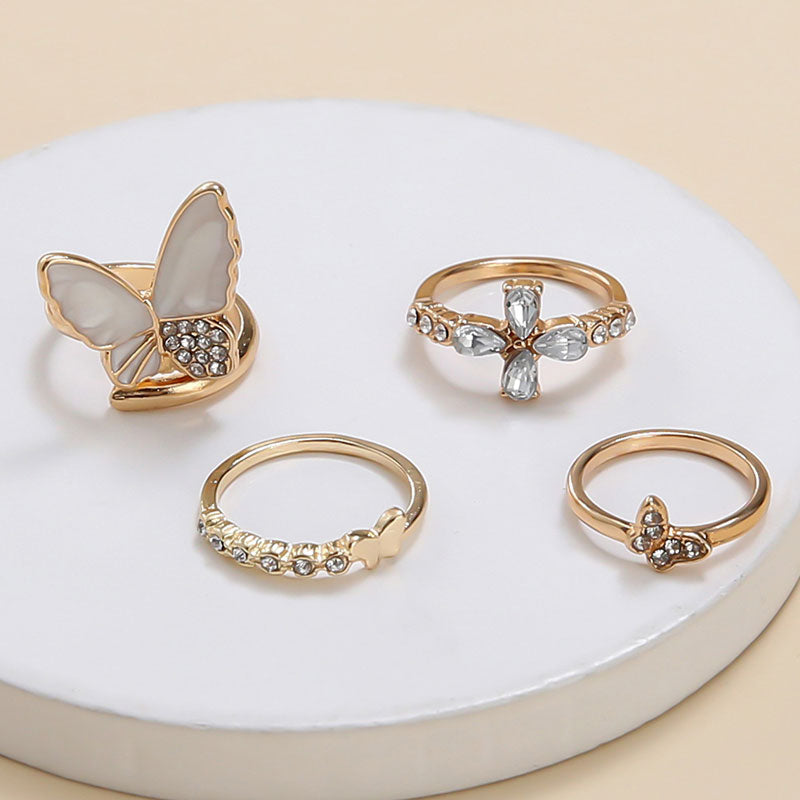 4PCS Butterfly Pattern Studded Rings Set